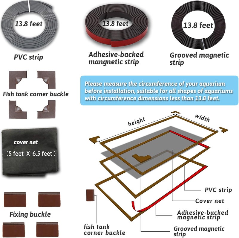 FUYITE 13.8 Feet DIY Magnetic Fish Aquarium Anti-Jumping net Cover, Mesh Screen Netting for Fish Aquarium Screen Top Cover, Reptiles from Jumping Out - Image 2